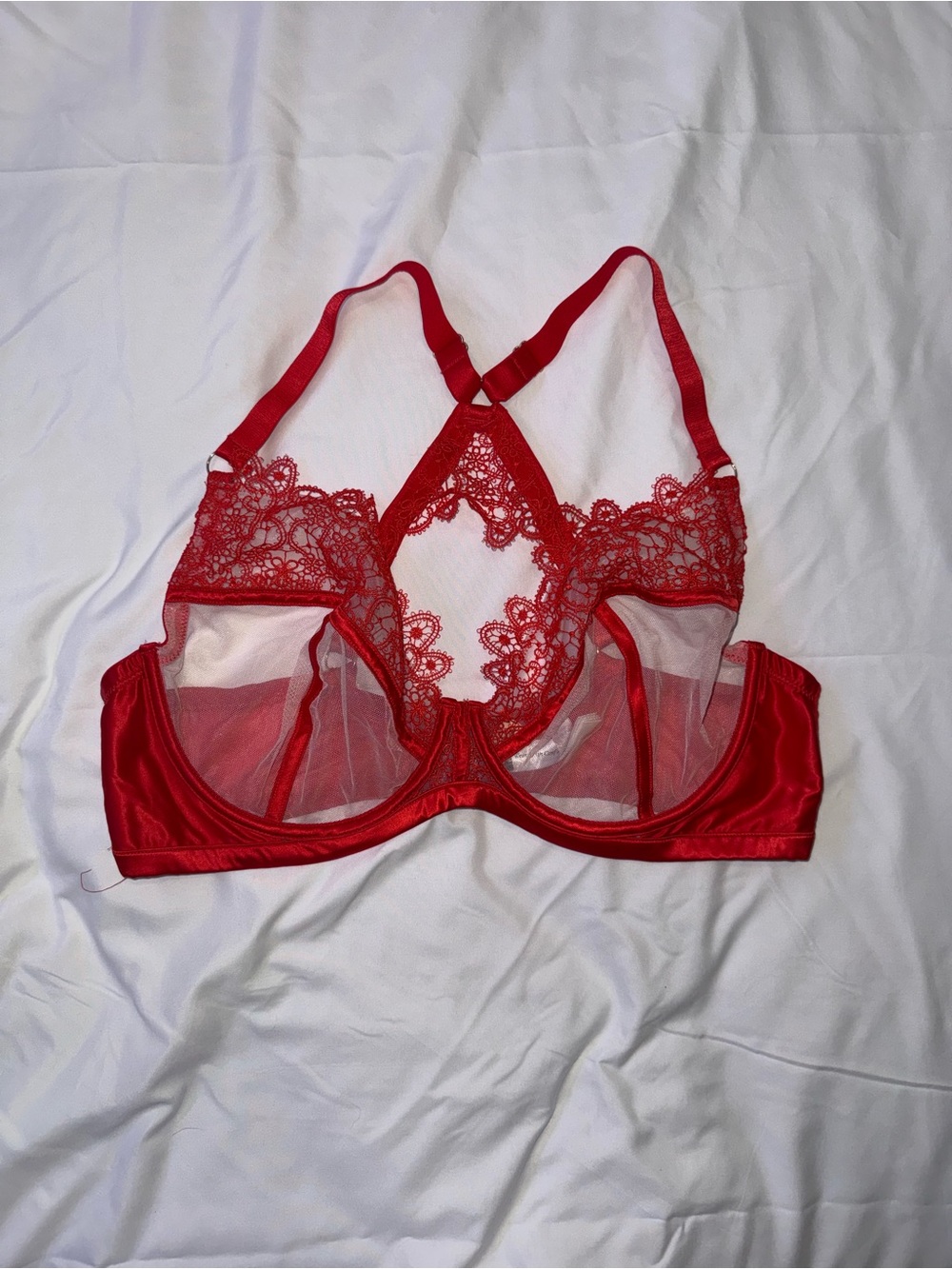 42DD Sheer Red Lace Underwire Bra
